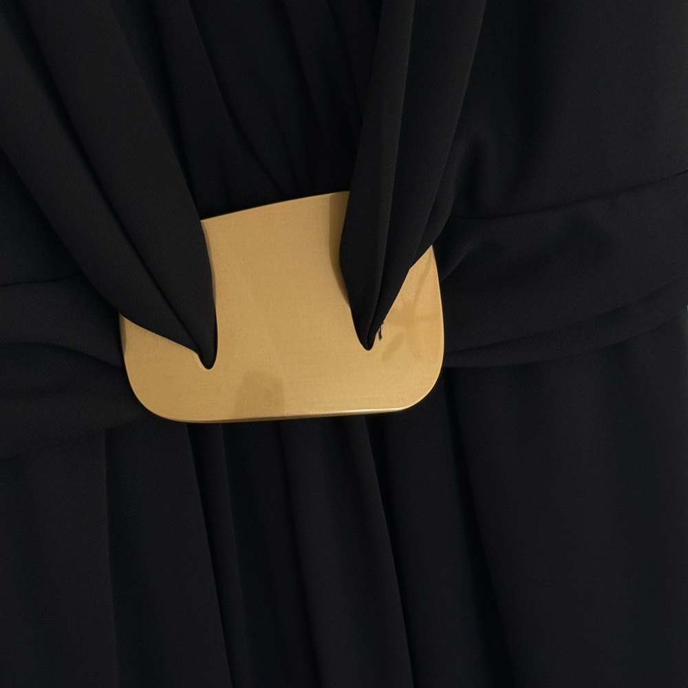 Donna Karan Black Sleeveless Draped Jumpsuit with Gold Logo Detail - Picture 7 of 9